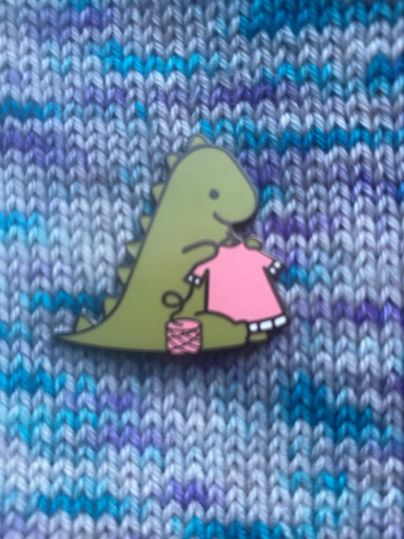 Knitting Dinosaur Pin Badge