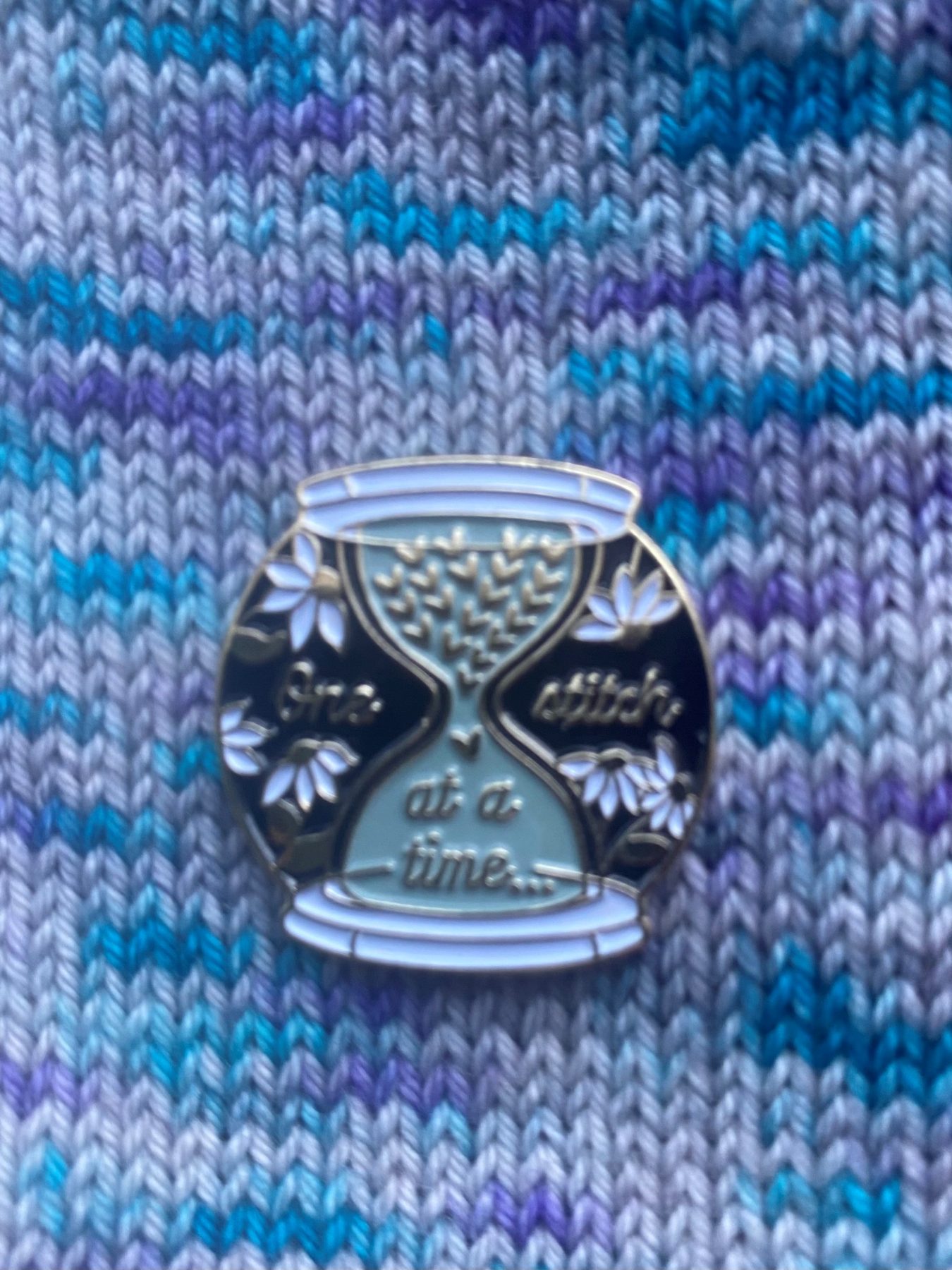 One Stitch at a Time Hourglass Pin Badge